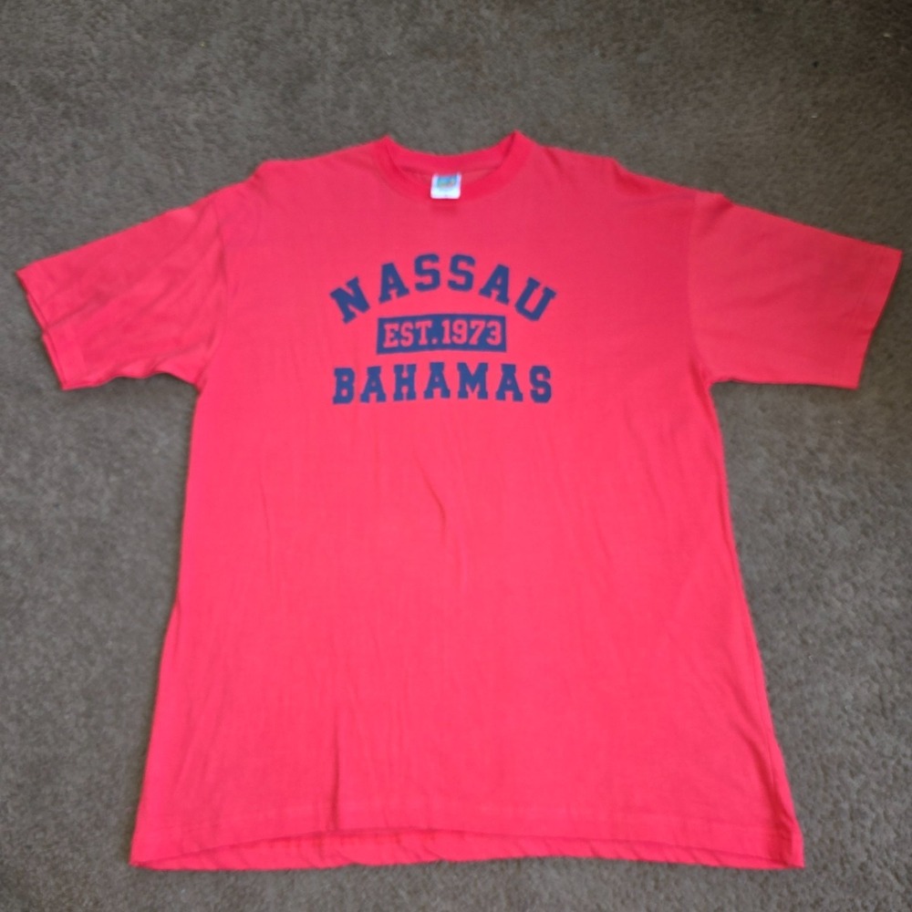Caribbean Vibe Nassau Bahamas T-Shirt Men's XL Red Navy Graphic Souvenir